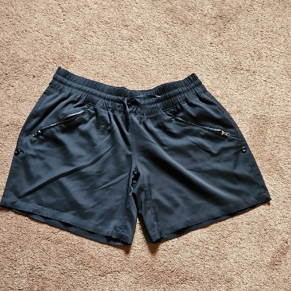 Women's Athletic Black Shorts with Zipper Pockets Flex' N Size XL